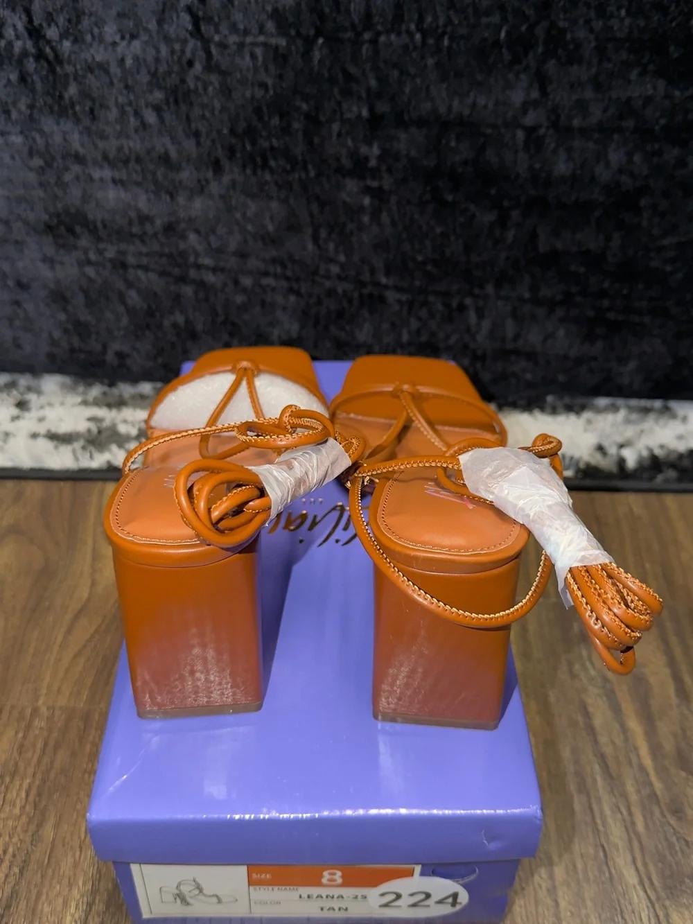 Liliana Tan Strappy Square-Toe Block Heels